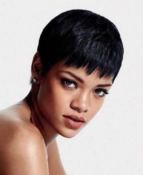 100% Human Hair Straight Short Pixie Cut Black Wig Machine Made Daily New