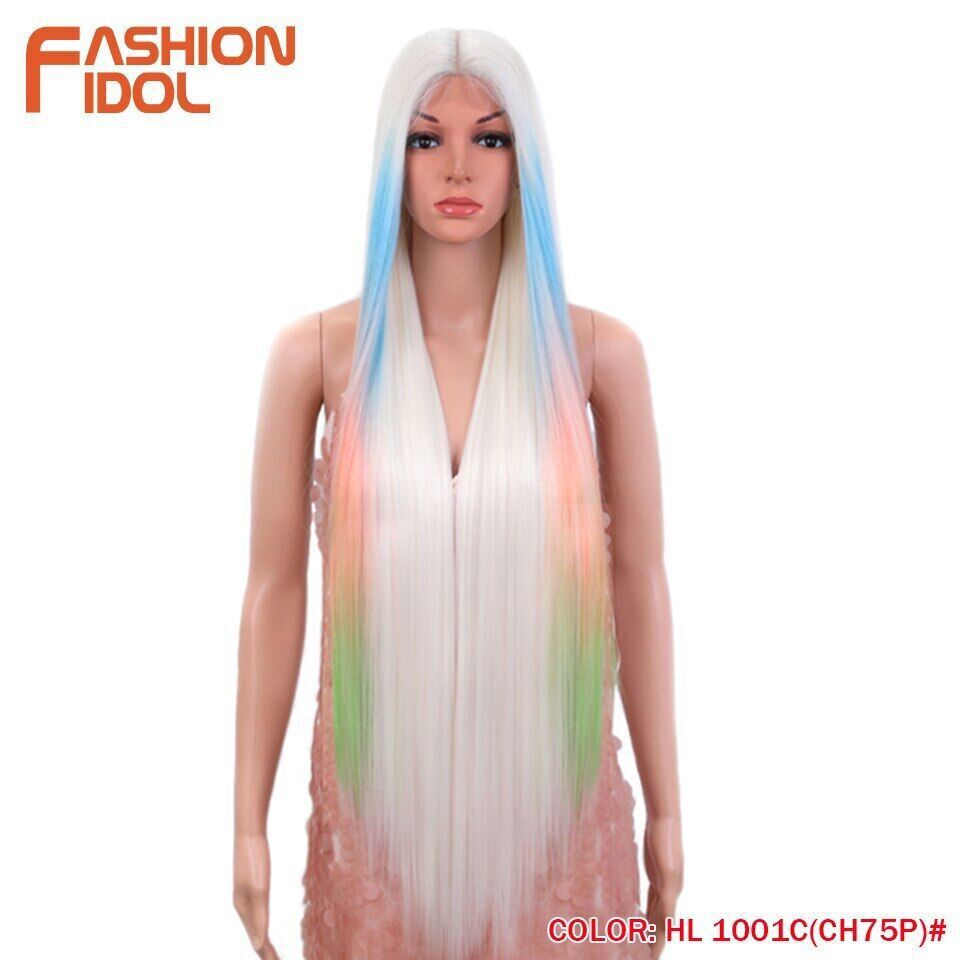 38 inch Straight Hair Synthetic Lace Wigs High Temperature Fiber Ombre Wig