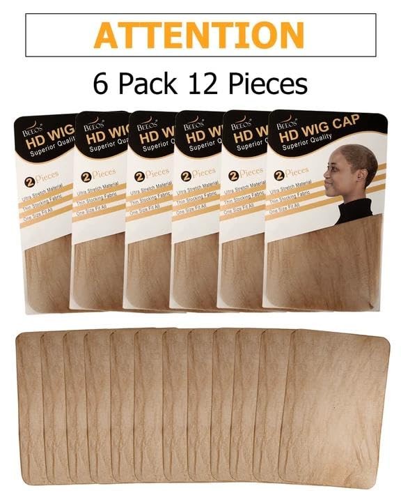 BEEOS Brown SKINLIKE HD Wig Cap, 12 Pieces Ultrathin Invisible Wig Caps for W…