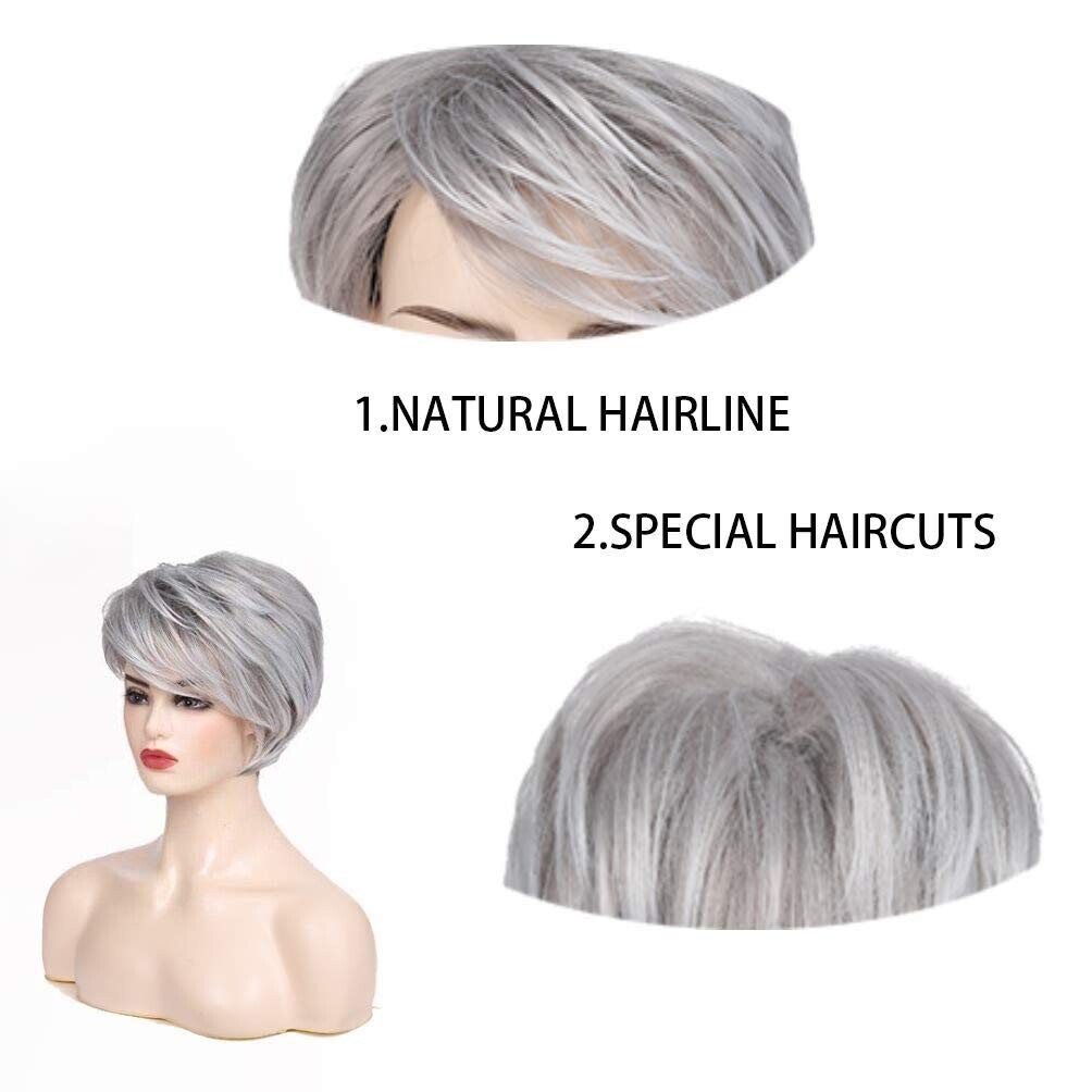 Short Grey Wigs with Bangs Silver Grey Layered Wigs for White Women
