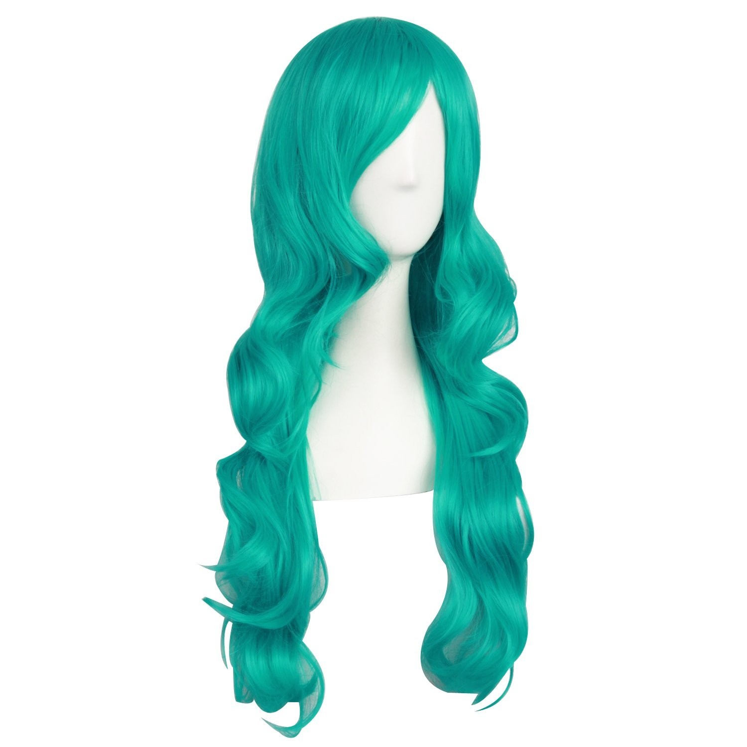 Charming 60cm Synthetic Fiber Wig in Shiny Dark Teal Green for Parties & Cosplay