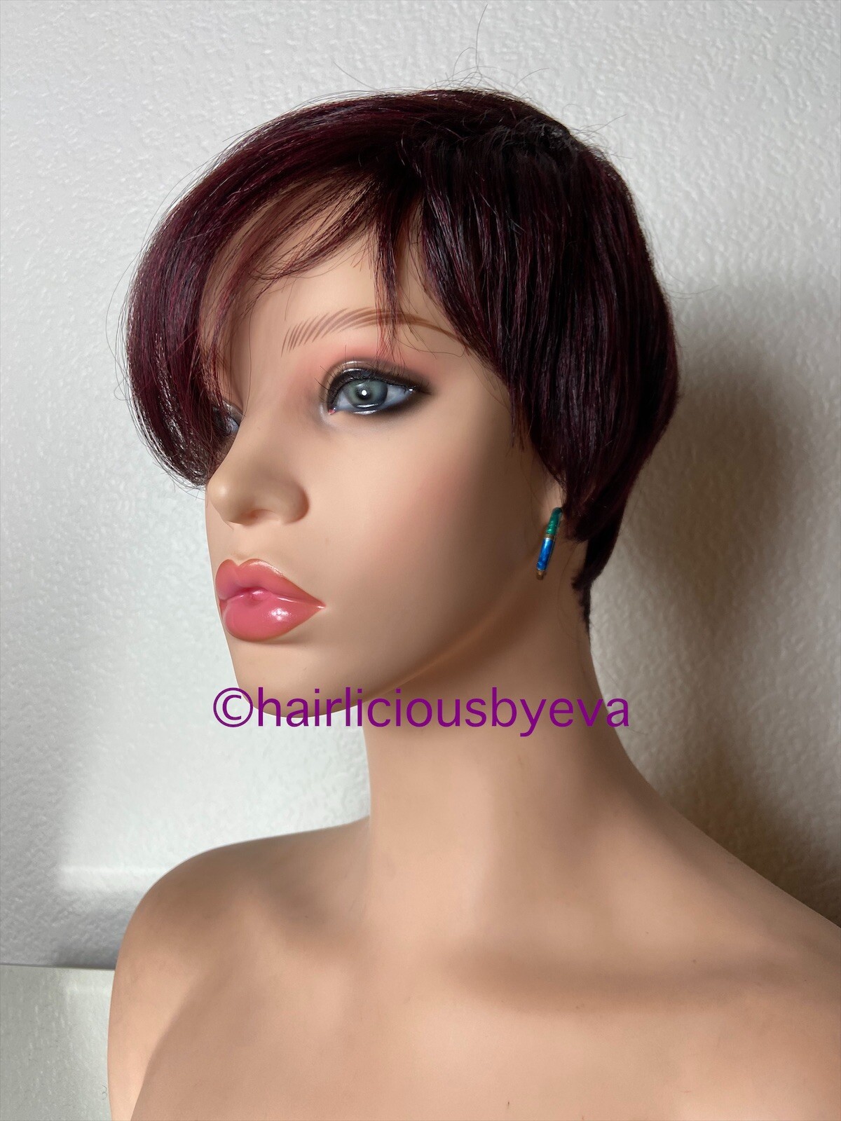 Synthetic Wig Short Pixie Wig Buzz Cut Red Wine Burgundy 99j
