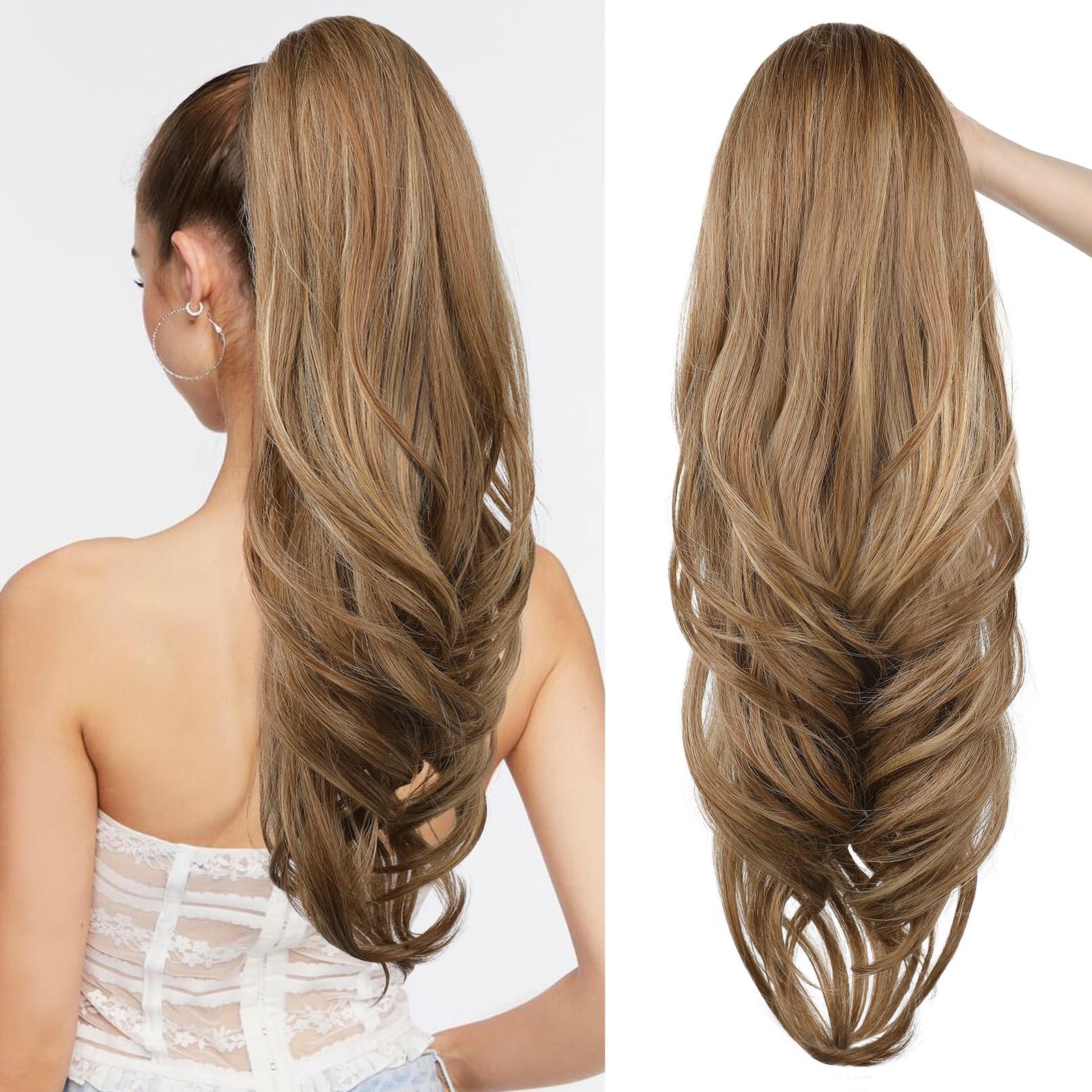 Seikea Versatile Drawstring Ponytail Extension 26 Long Wavy Multi Layered Clip