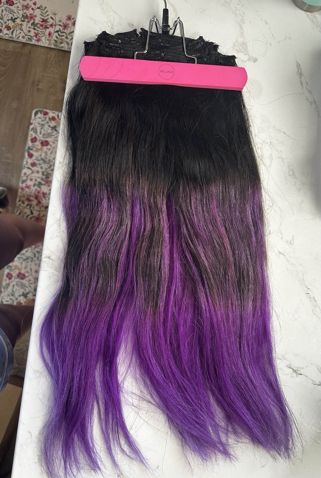 BELLAMI LACE WEFT CLIP-IN BLACK DARK BROWN/VIOLET PURPLE OMBRE 22 INCH 220 GRAMS