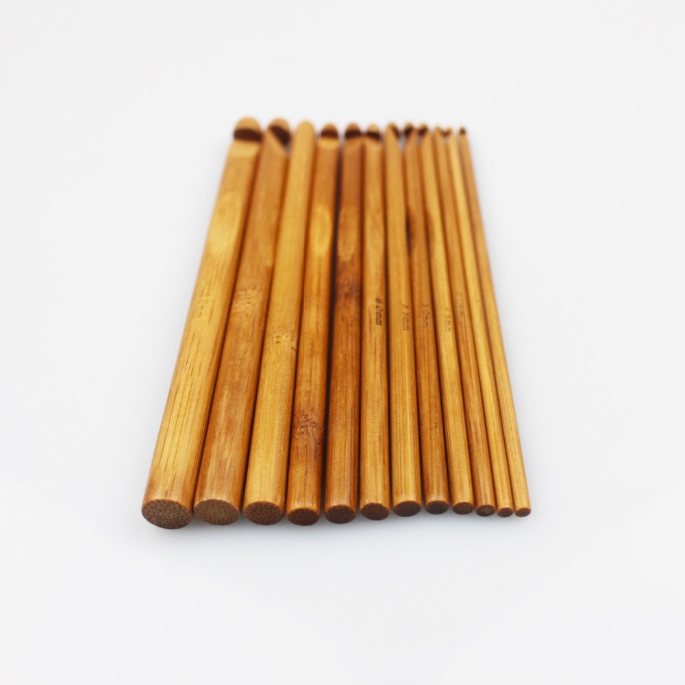 New 12 Sizes Carbonized Bamboo Handle Crochet Hooks Knit 3mm to 10mm, Brown