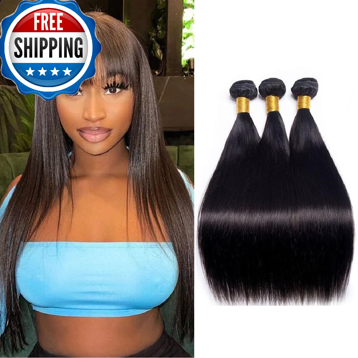 Straight Human Hair 3 Bundles 16 18 20 inches Brazilian Virgin 100% Unprocessed