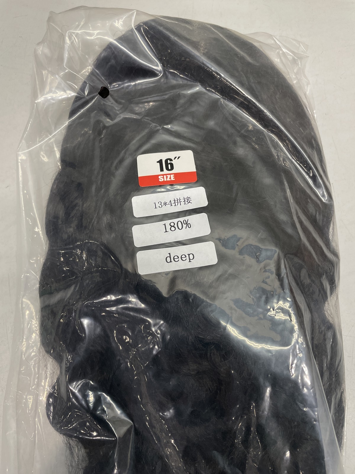 Natural Black Deep Wave Human Hair Blend 13×4 Lace Front 180% Density Wig, 16″