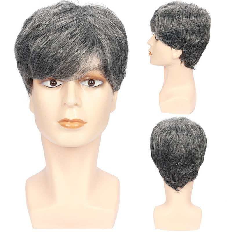 6in Men’s Short Silver Gray Wig Full Cosplay Synthetic Heat Resistant Party