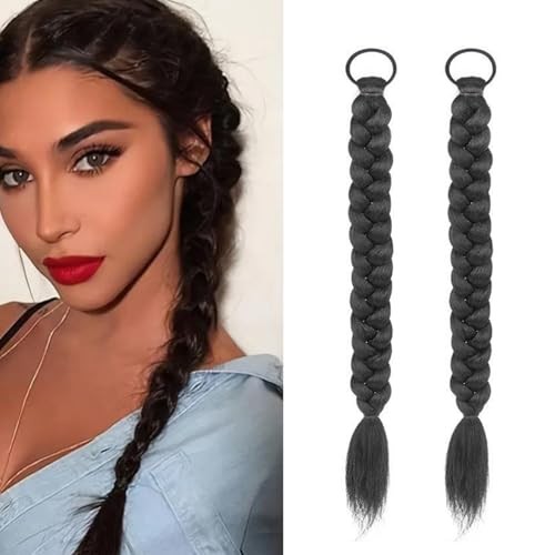 2Pcs Braided Ponytail Extensions with Hair Ties Soft Synthetic Hair Pieces