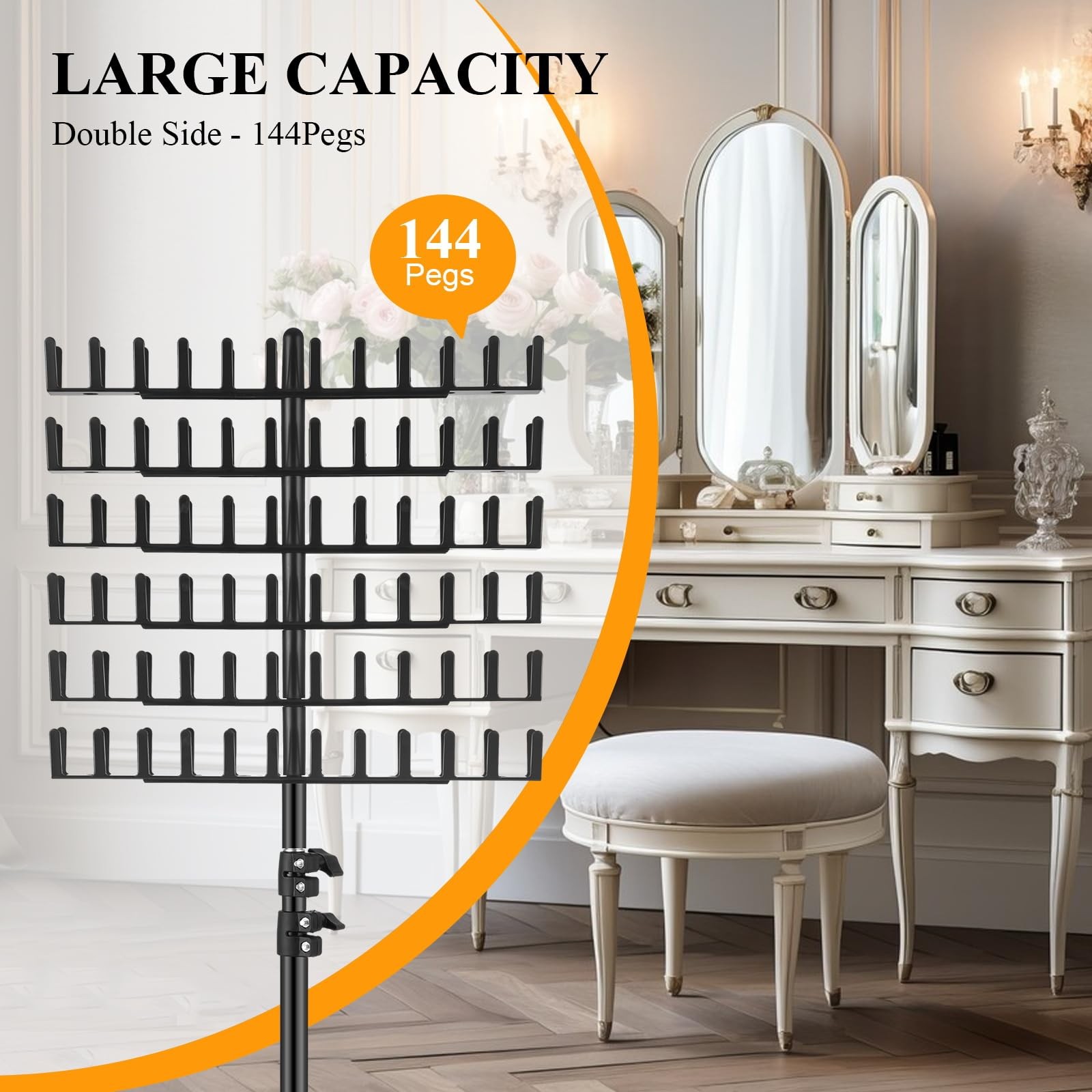 JANMPASK Braiding Hair Rack Height Adjustable 144 Pegs Braiding Rack Hair