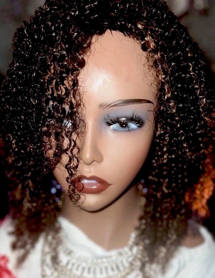 100% HUMAN HAIR SPIRAL CURLY FULL WIG TEXTURED 1B/30 GLD 12-14” THICK NEW🧡