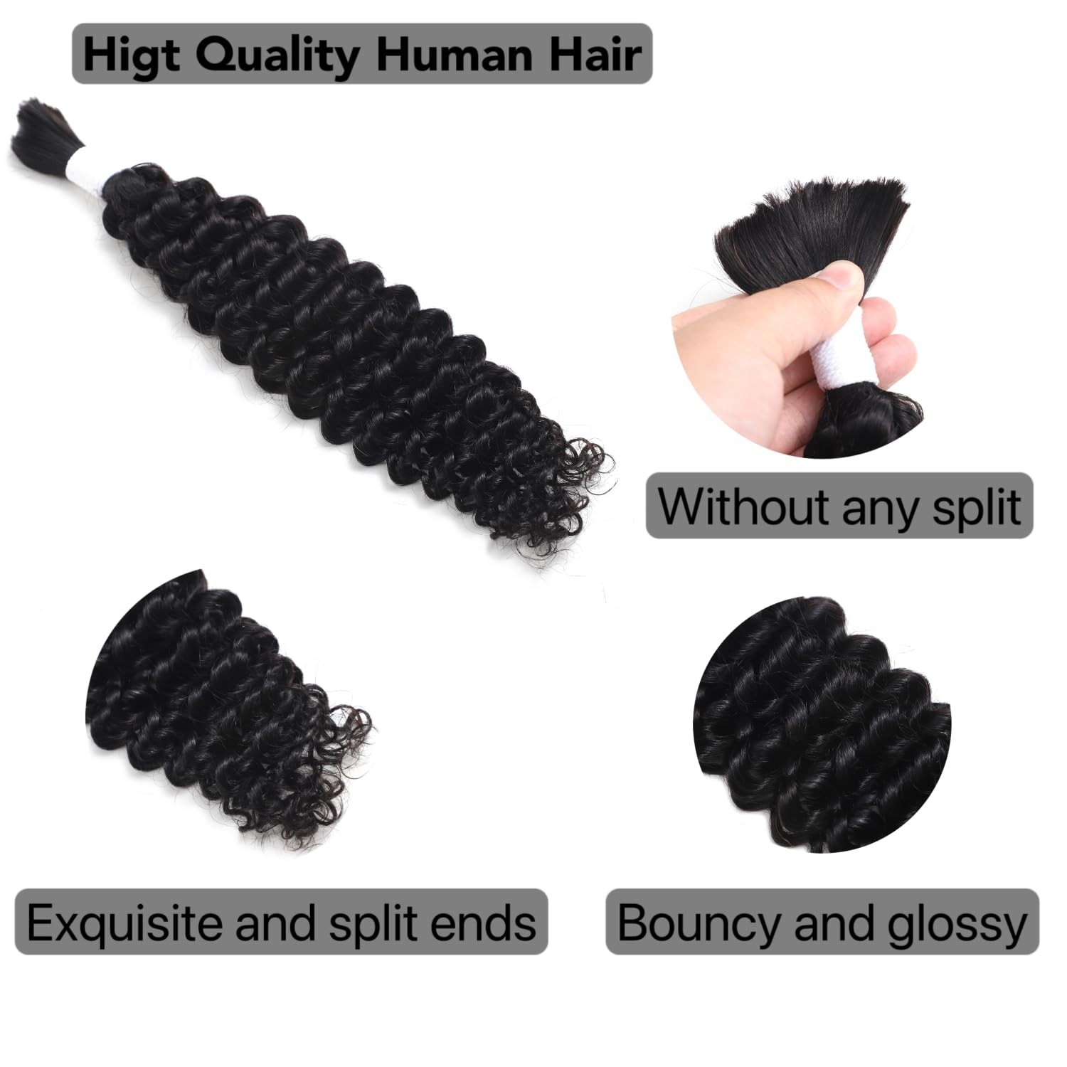 Nerumo Human Braiding Hair For Boho Braids 2 Bundles 100G 20Inch Water Wave