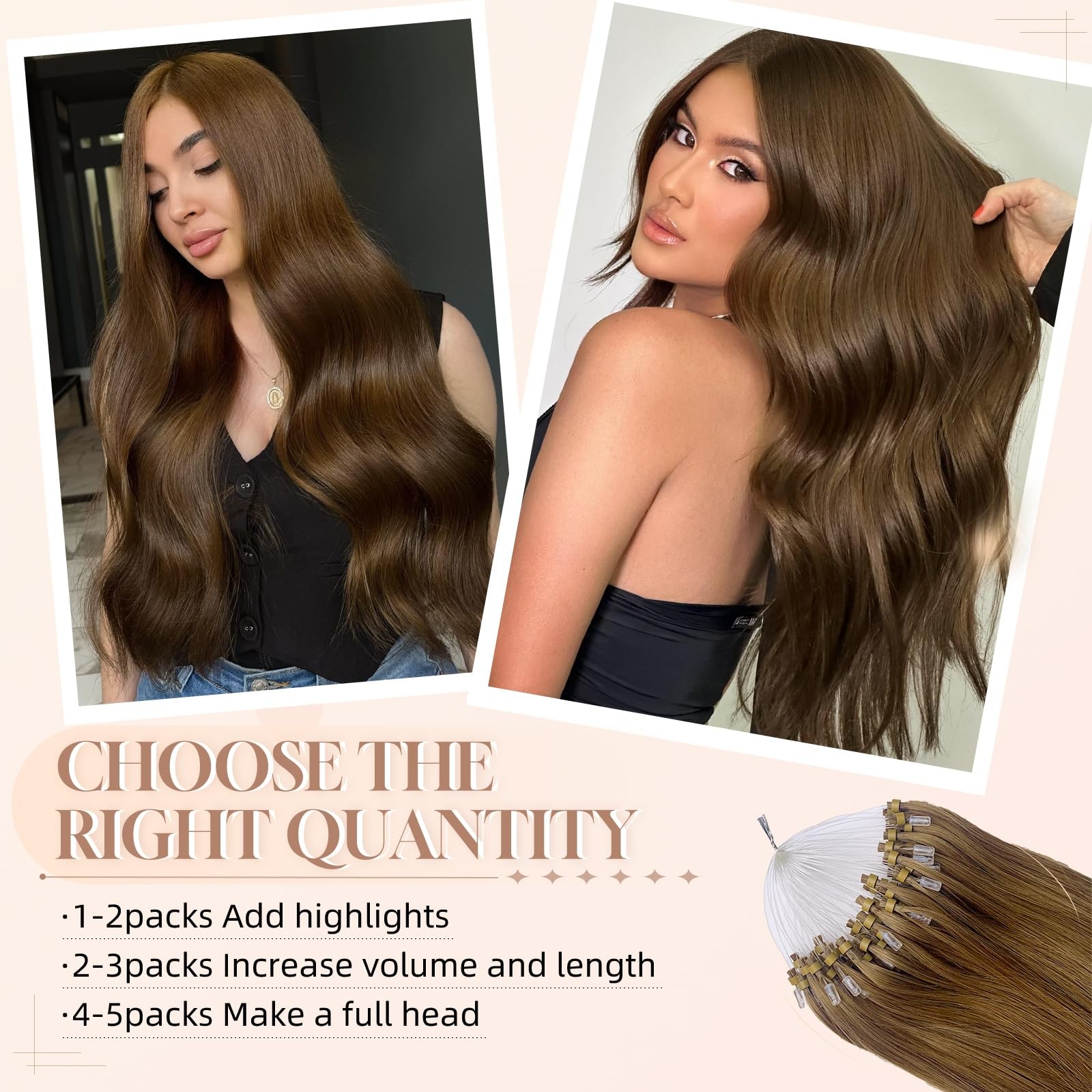 Mioyio Microlink Hair Extensions Human Hair Chocolate Brown 50G/62S/Pack 18Inch