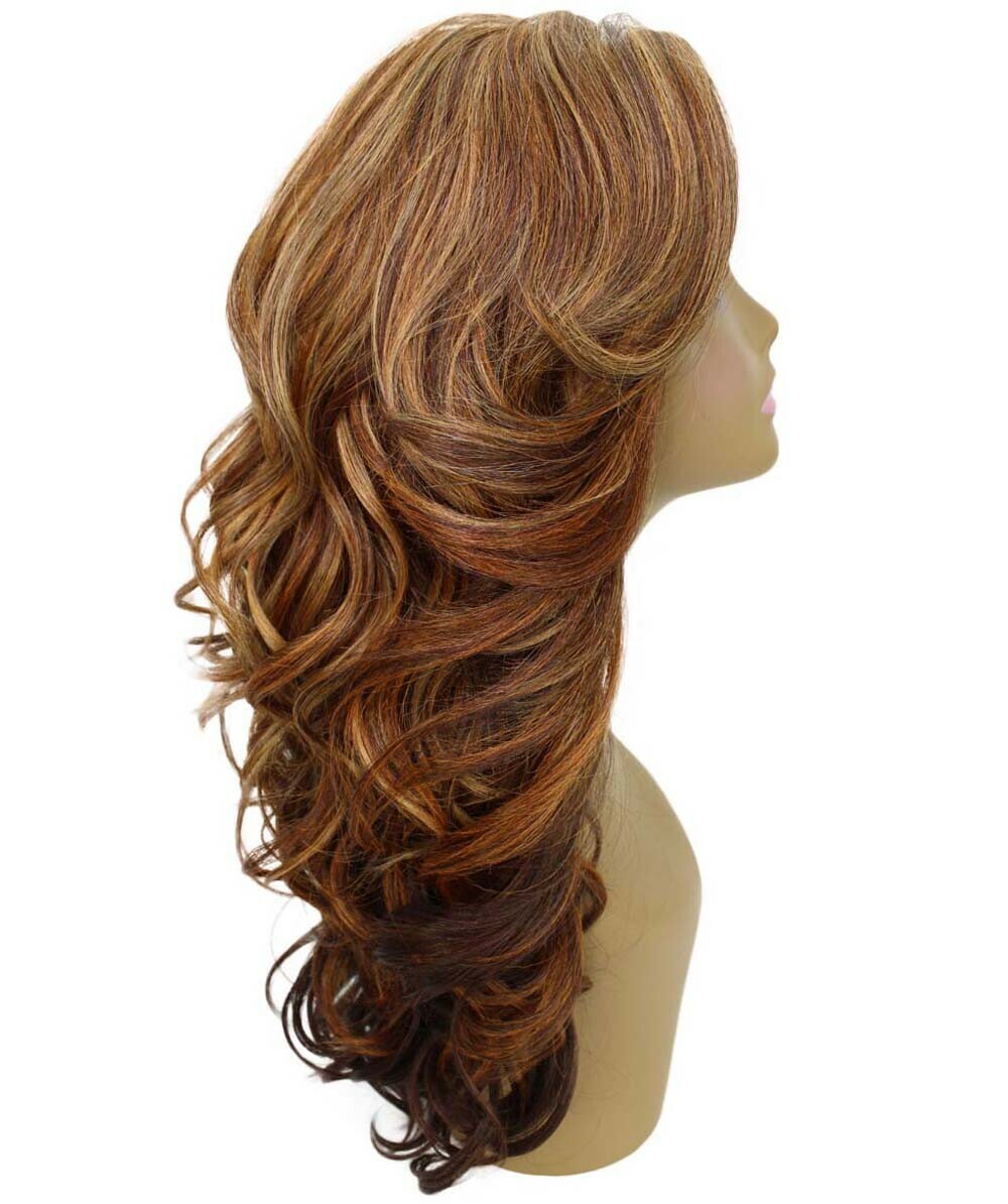 Yenne Wavy 23″ Long 4X4 Hand-Tied Lace Front Wig BLT-0107, Auburn Brown Blend