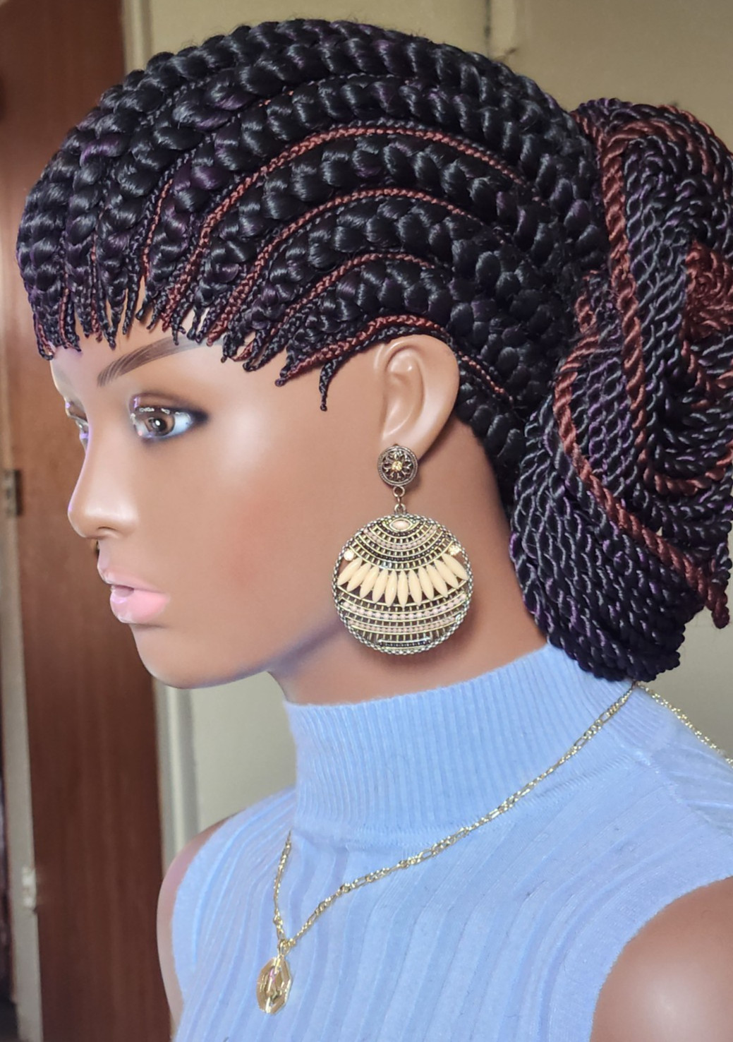 handmade braided cornrows wig pony Elephant 1B mix Dark purple/Dark brown