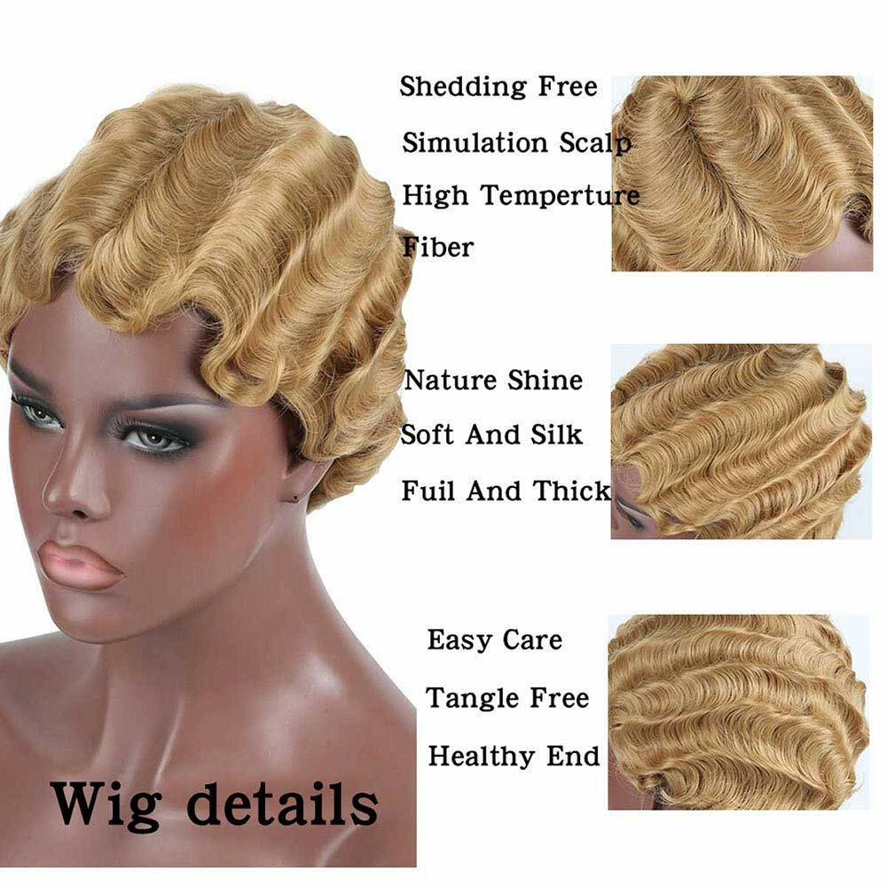 613 Light Blond Short Finger Wave Pixie Cut Wigs 100% Human Hair Wigs Party Wigs