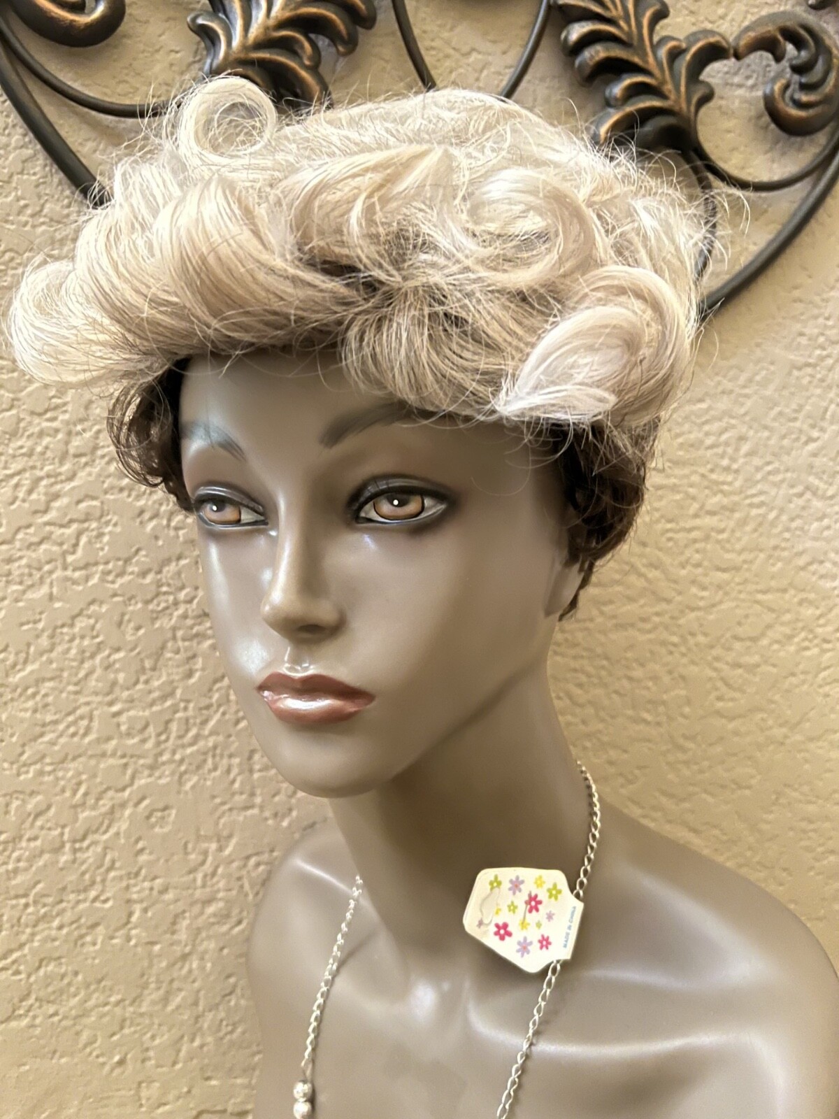 Short Pixie Black & Blonde Synthetic Sirukou Curls Wig.