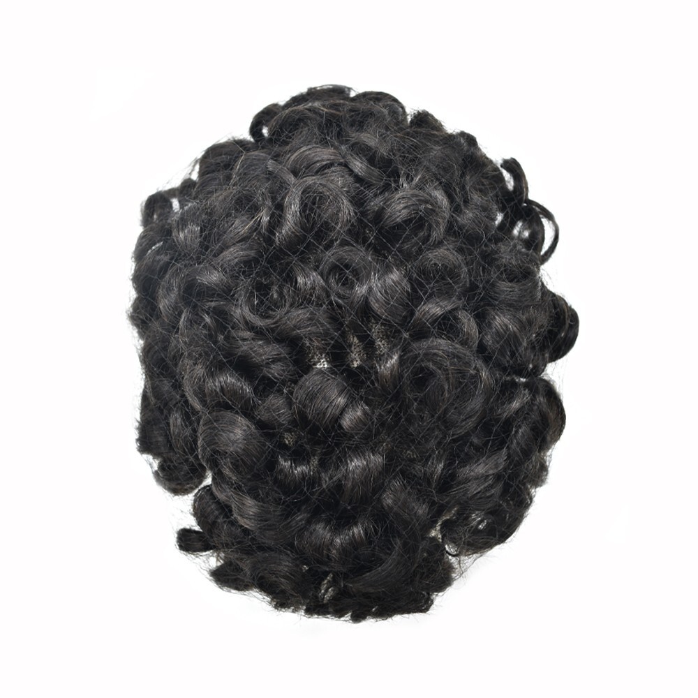 US Afro Kinky Curly Mens Toupee Black Men Hair Units Replacement System Durable