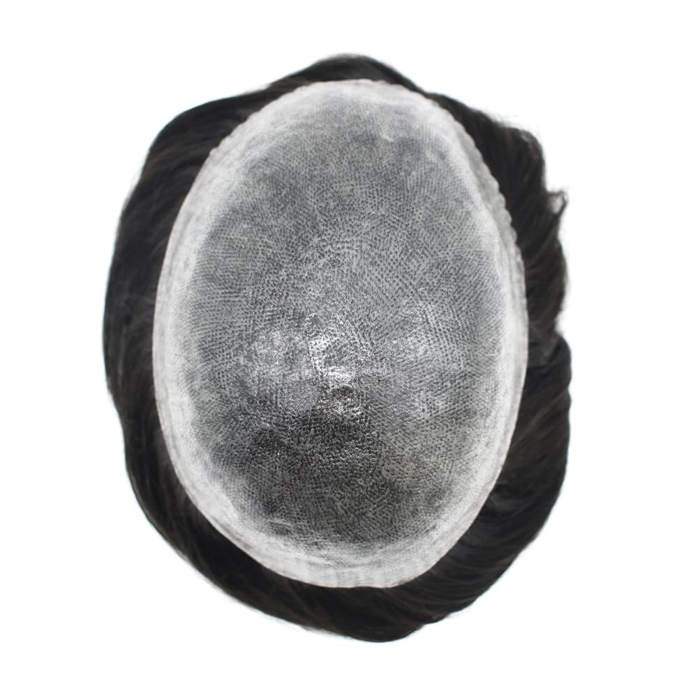 Mens Toupee Human Hair Systems Full Poly Thin Skin Hair Piece Replacement System