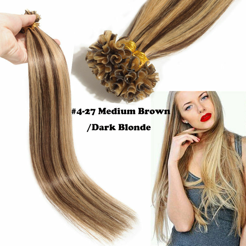 Pre Bonded Keratin Glue Nail U Tip 100% Real Remy Human Hair Extensions Thick 1g