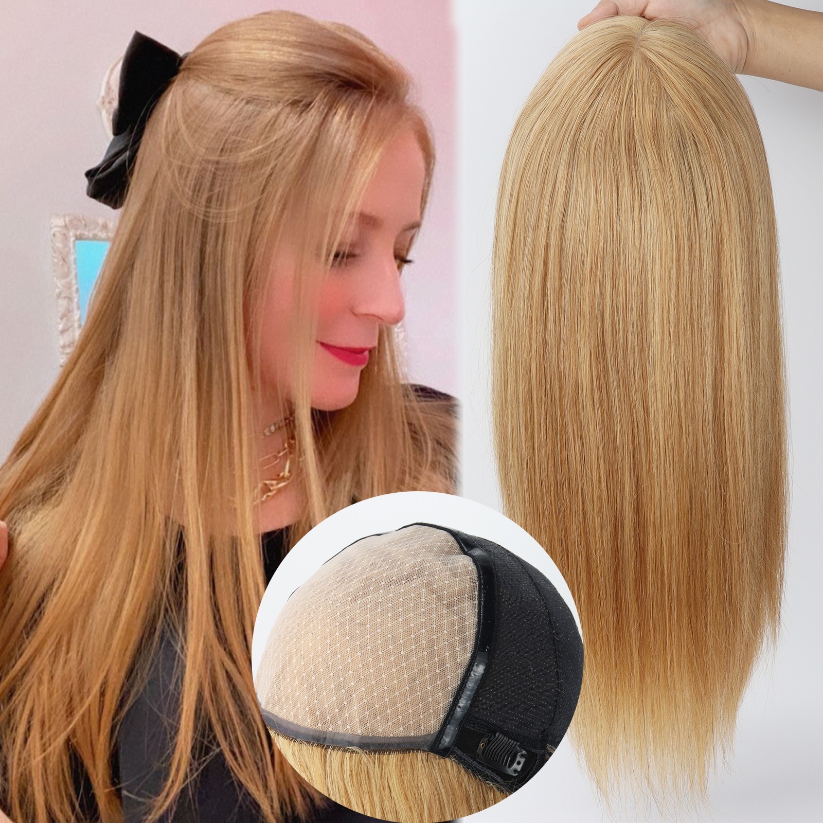 6x6inch Silk Top with PU Around Wig Real Human Hair with Elastic Net Medical Wig