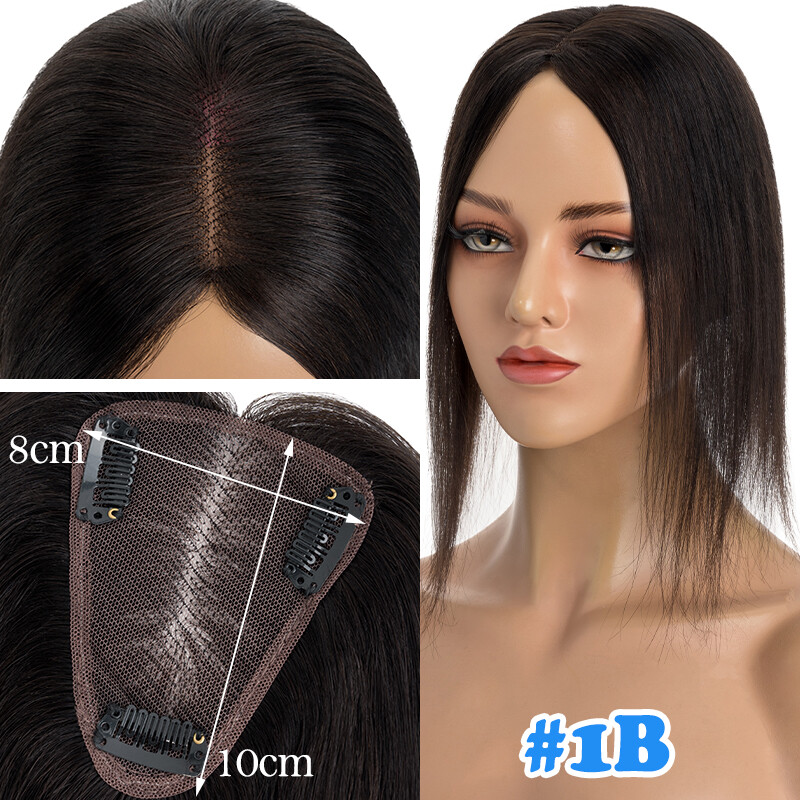 Clip in Topper Hairpiece Woman Toupee 100% Virgin Human Hair Silk Base Lace 14”