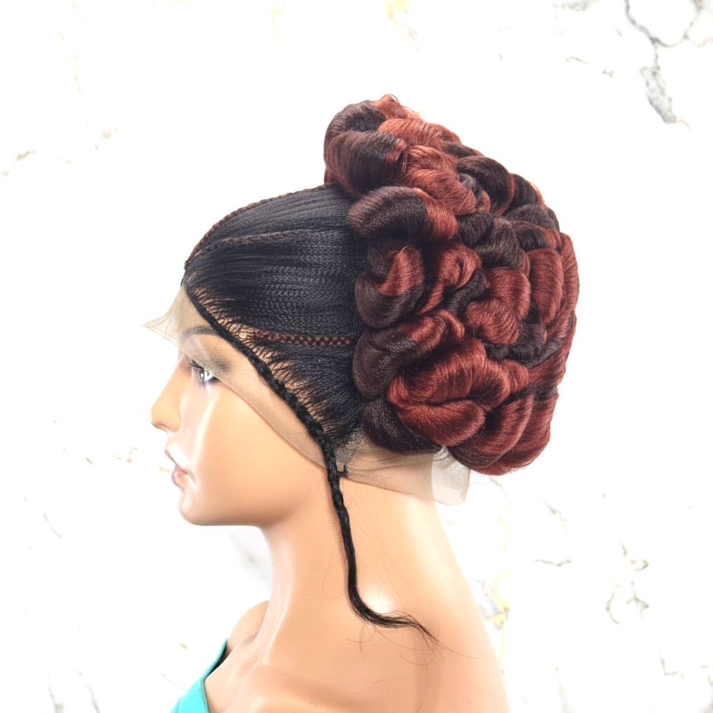 Handmade Cornrow Bun Braided Wig. Full Lace Cap, with Baby Hair