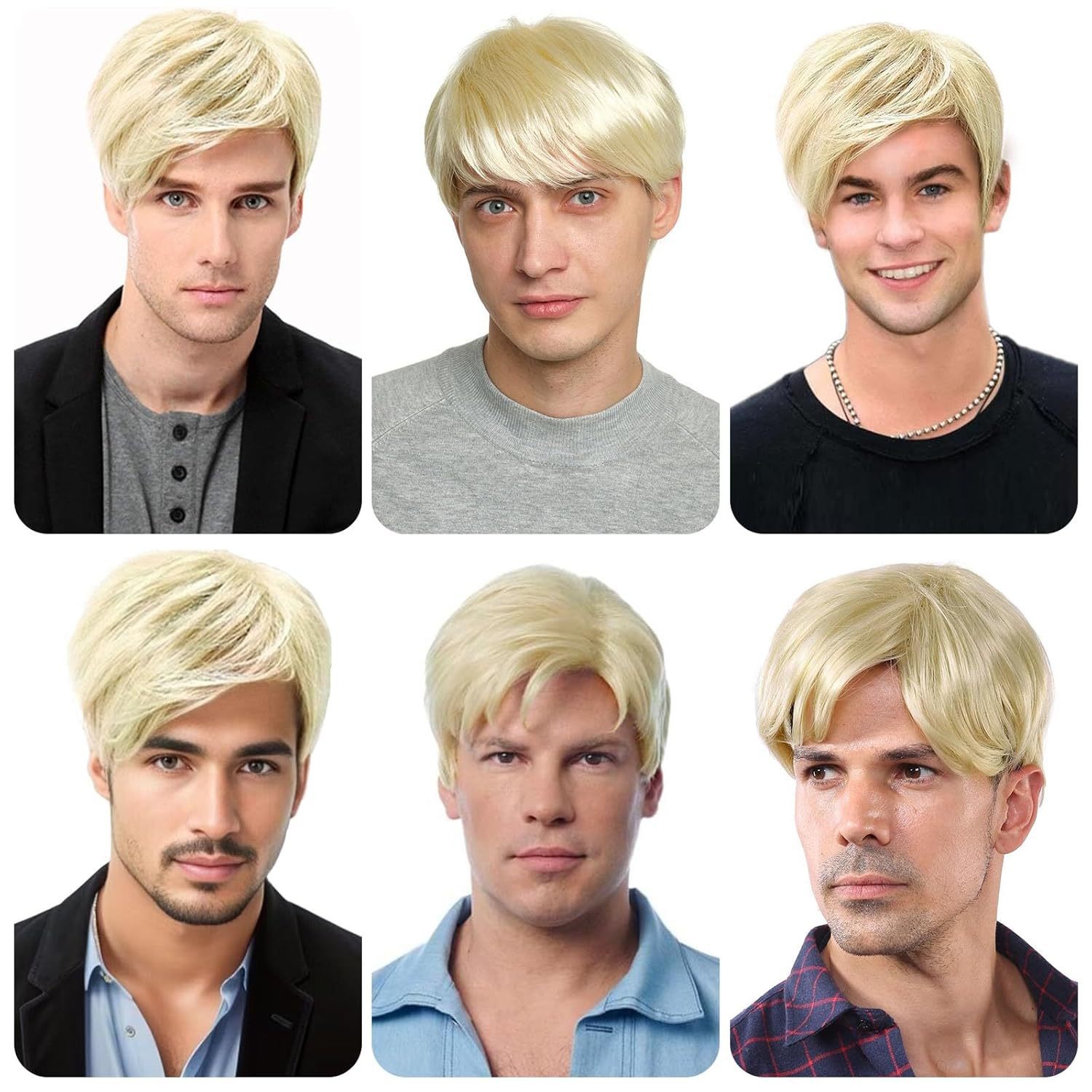 Golden Short Straight Wig for Men Fashion Synthetic Hair Wig Daily Casual