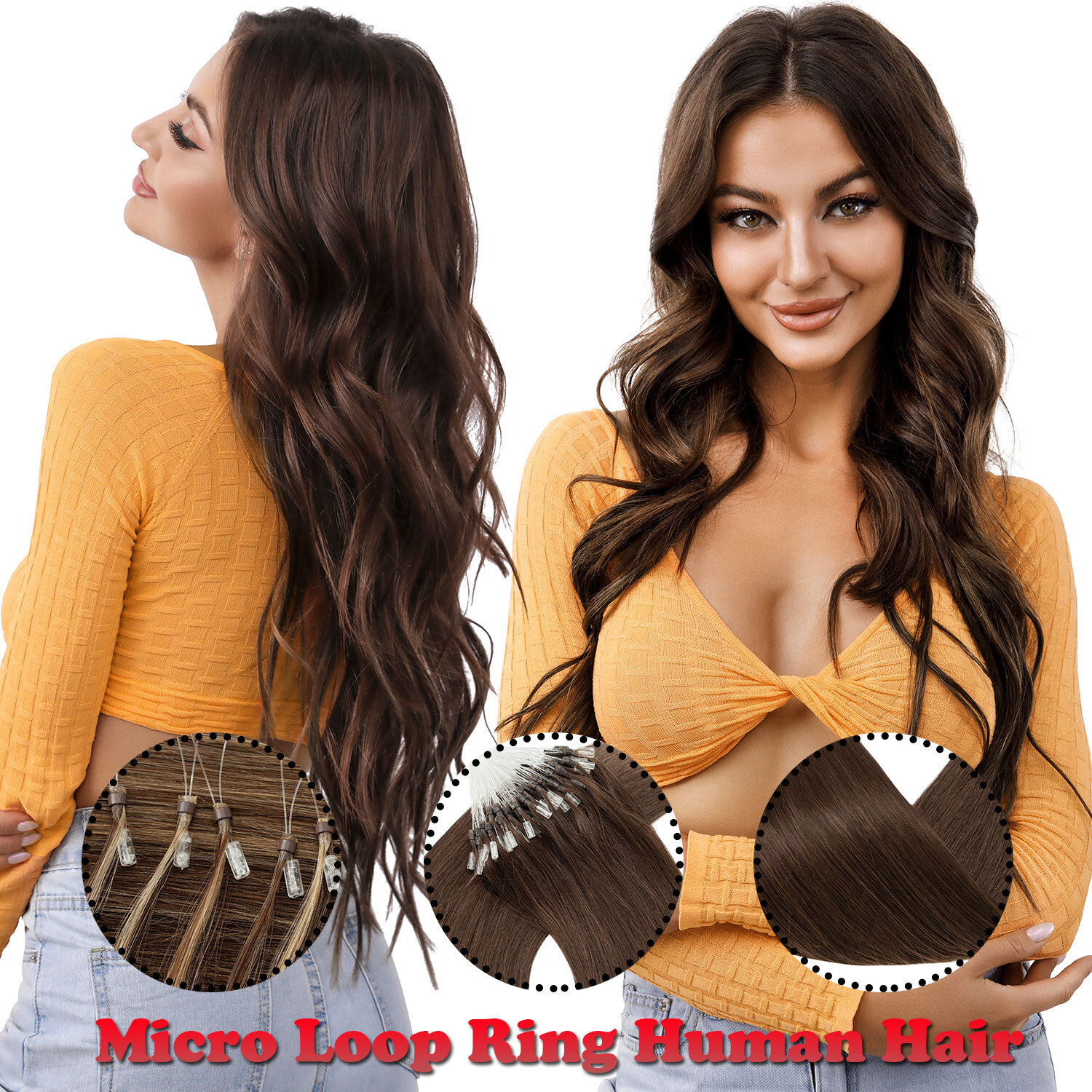 Micro Ring Loop Beads Tip 100%Remy Human Hair Extensions Thick 50G-400G Balagage