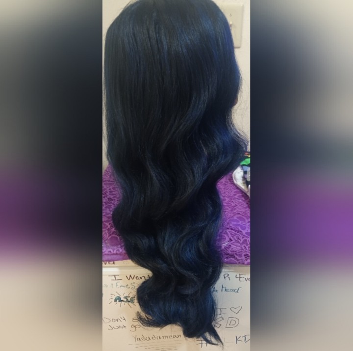 Human Bland Navy Blue And Black Side Part Wig