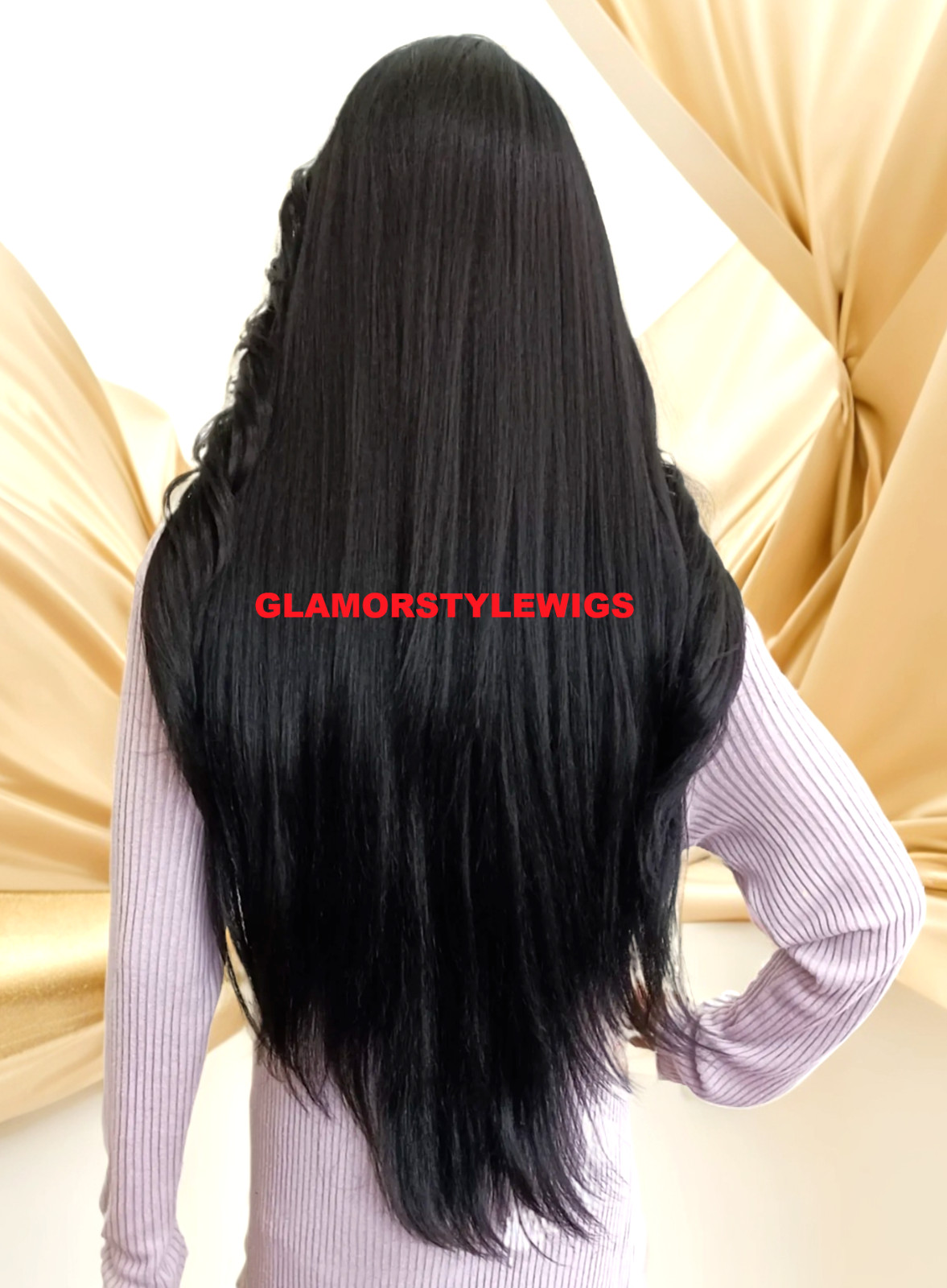 39″ LACE FRONT FULL WIG LONG STRAIGHT LAYERED SIDE PART JET BLACK #1 HEAT OK NWT