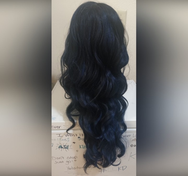 Human Bland Navy Blue And Black Side Part Wig