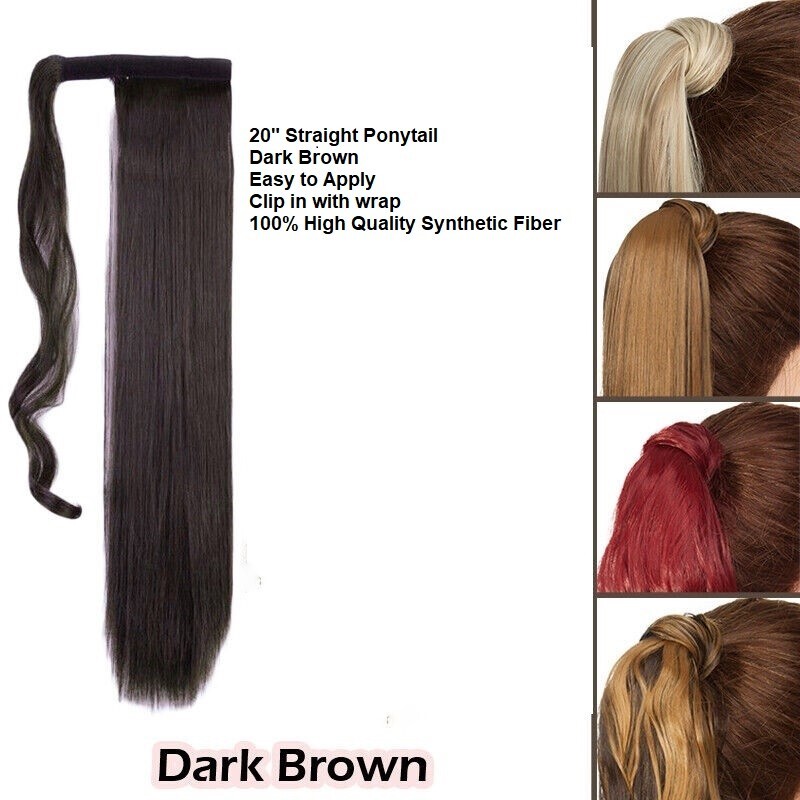 Thick Ponytail Long Clip in Hair Extension  Dark Brown Hairpiece 20″ 