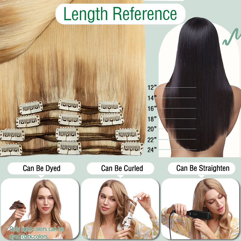 10-24″ Double Wefts Clip in 100% Remy Human Hair Extensions Full Head Long THICK