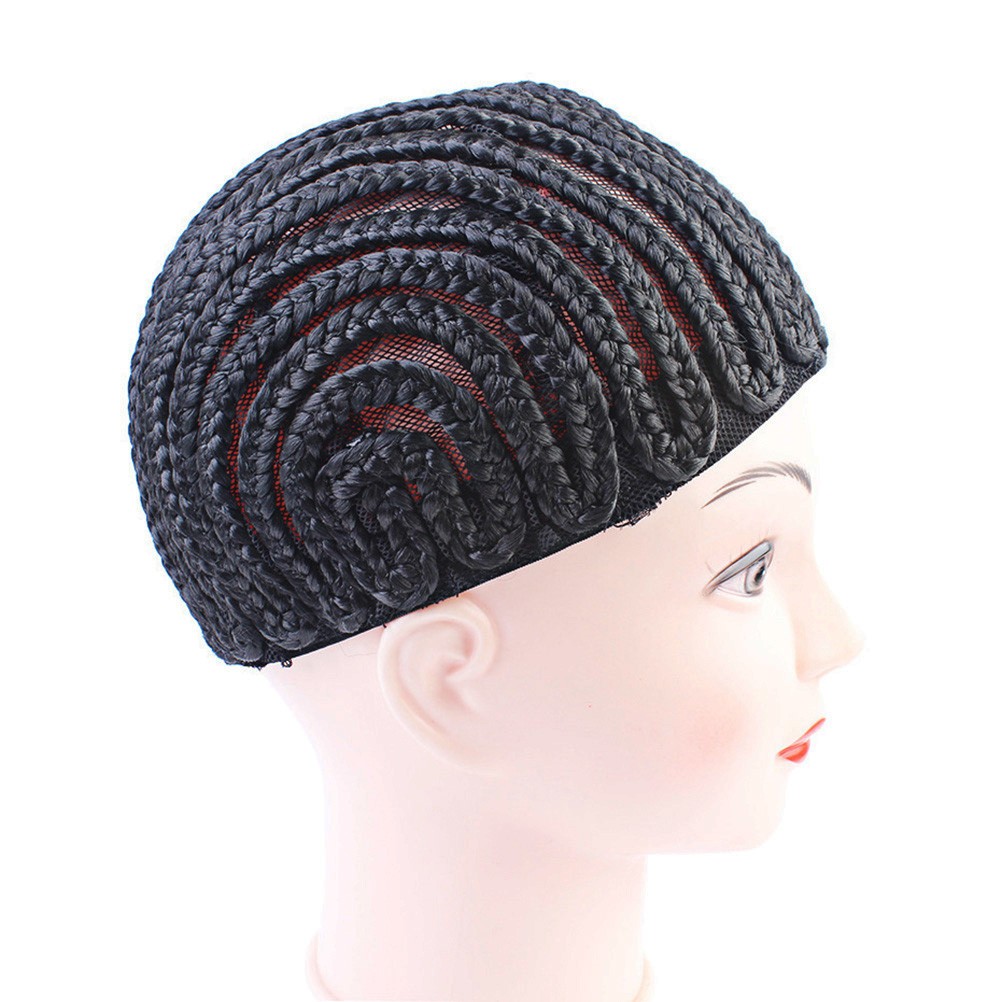 2Pcs Cornrow Wig Cap Black Elastic with Side Combs Comfortable for Sew-in Wigs