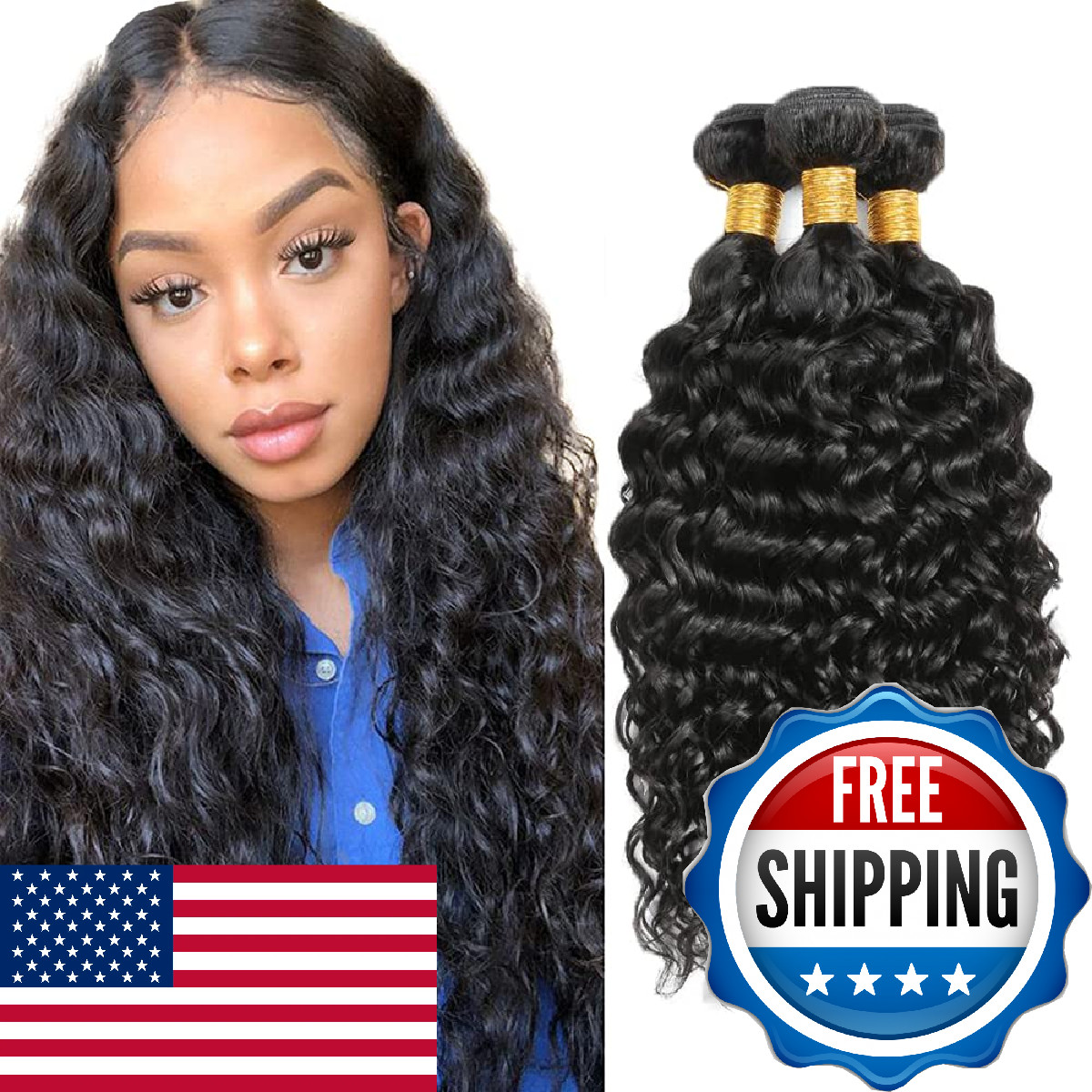 Fuivjuix 1B Color Bundles Water Wave Bundles Human Hair 22 24 26 Inch Brazilian