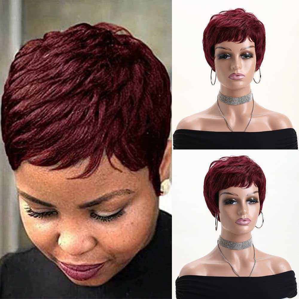 10″ Short Burgundy Women Full Wig Cosplay Party Heat Resistant Synthetic Hair