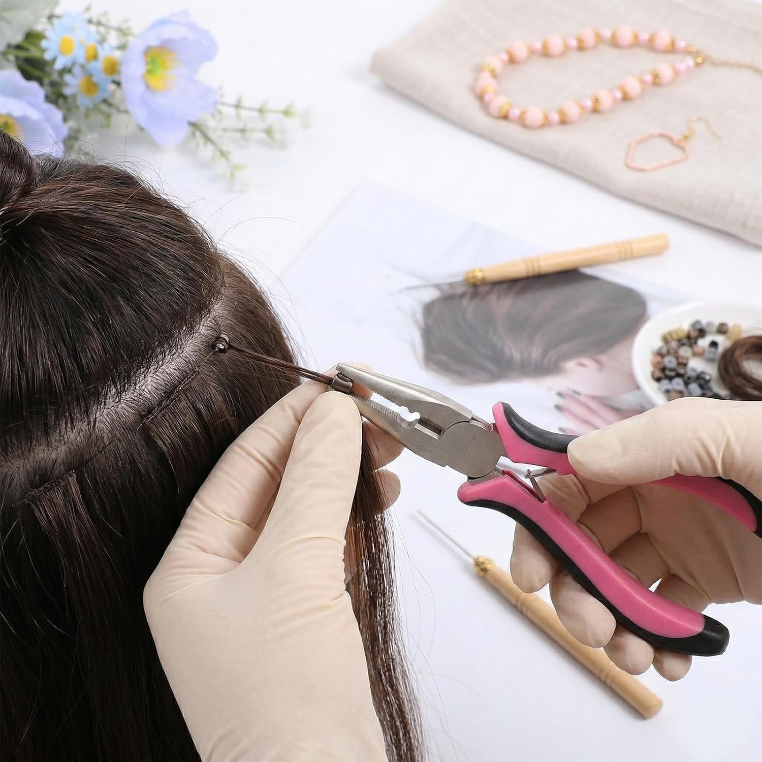 3 PCS Hair Extension Tools Kit, Microlinks Beads Pliers for Beads, Loop Needle