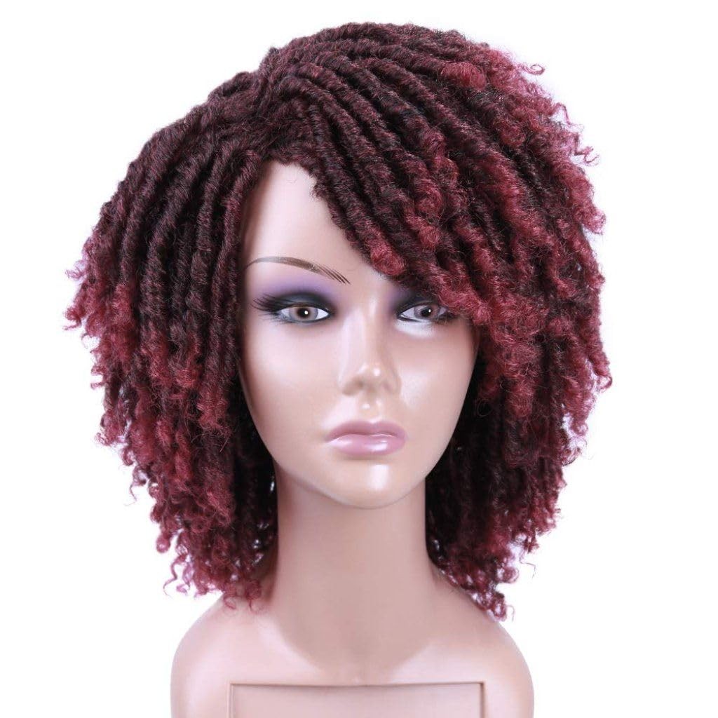 Short Dreadlock Wig Ombre Burgundy Wine Red T 1B/99J Synthetic Afro Twist