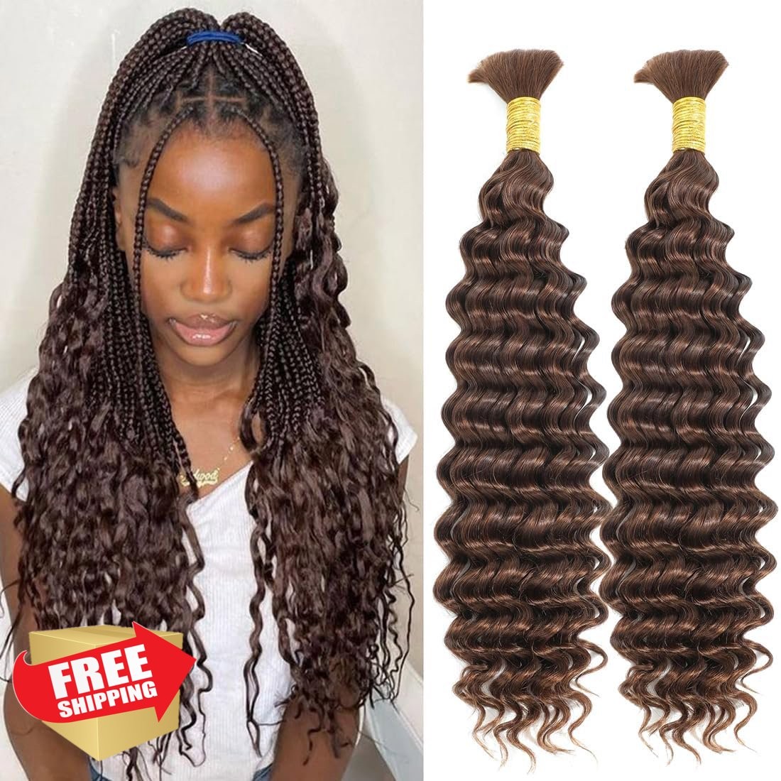 Chocolate Brown Deep Wave Braiding Hair 24 Inch 100g 2 Bundles #4