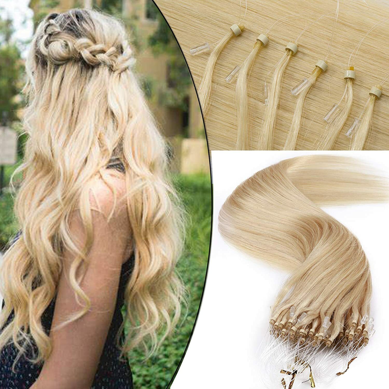 Loop Micro Ring Tip Remy Human Hair Extensions Invisible Micro Bead Link Hair US