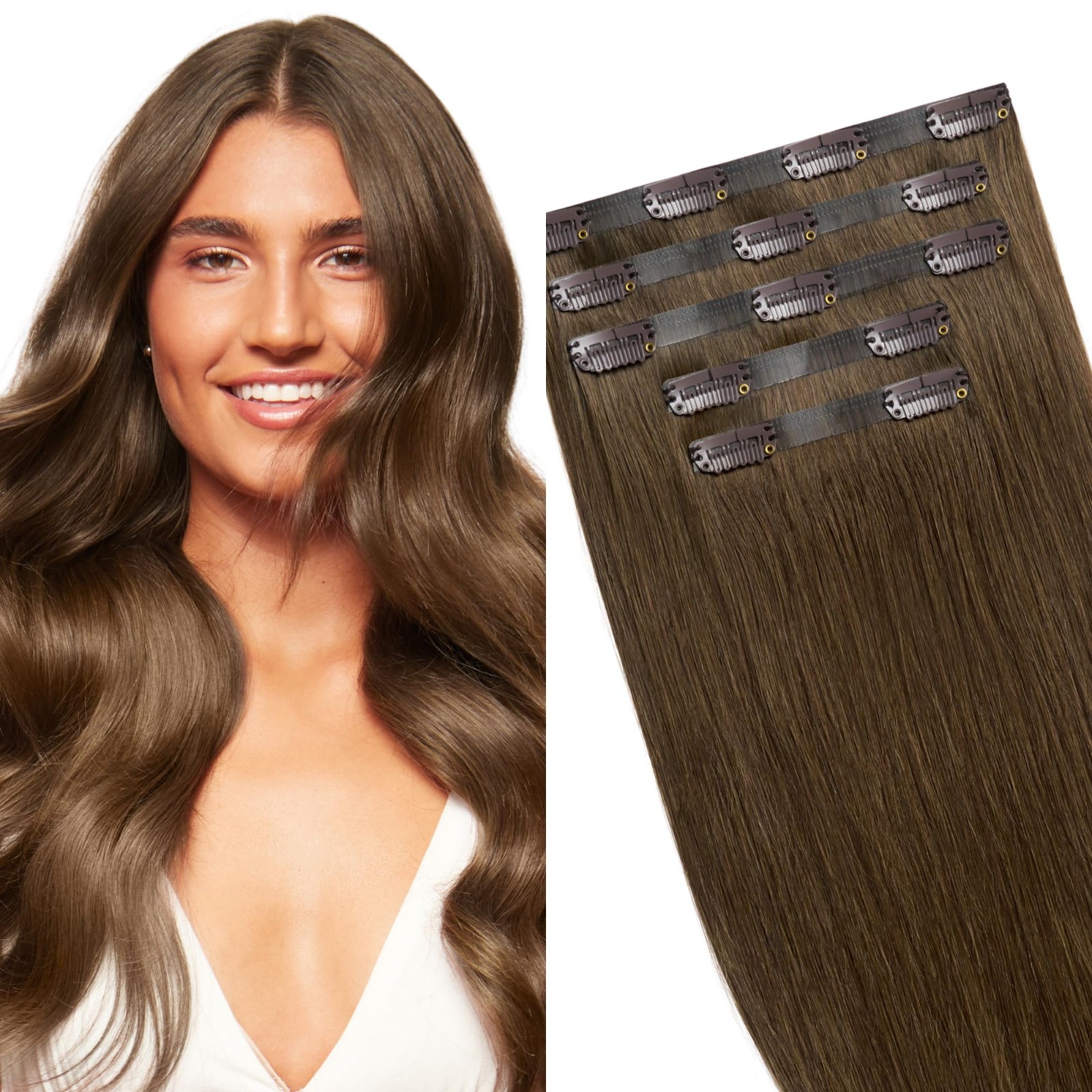 Seamless Clip-in Hair Extensions, 5-Piece Volume Boost Kit, 16″ Remy Human Hair,