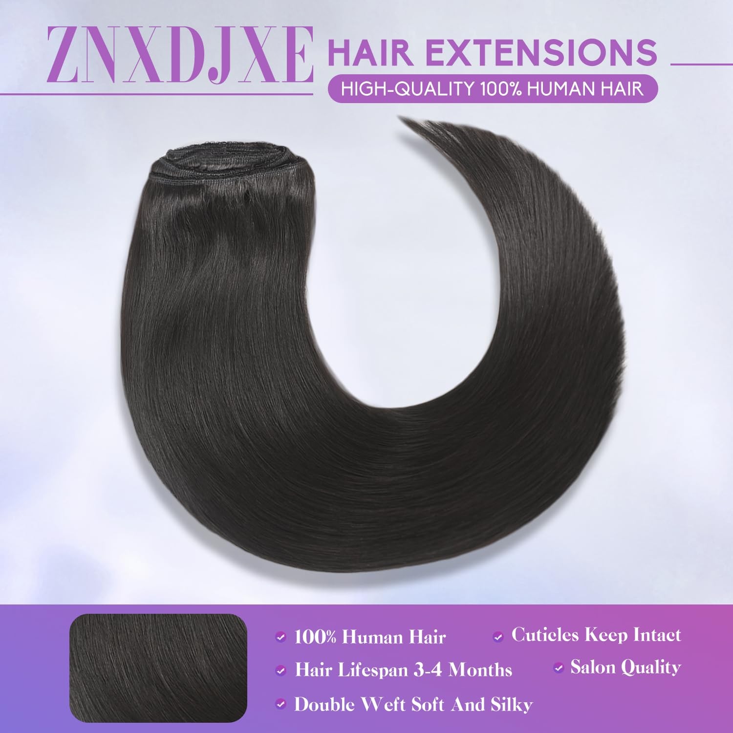 Clip in Hair Extensions Real Human Hair 22 Inch 110g, 1B Natural Black, Invis…