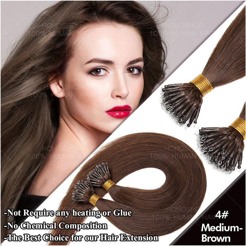 200S Micro Loop Nano Ring 100% Remy Human Hair Extensions Pre Bonded Beads I-Tip