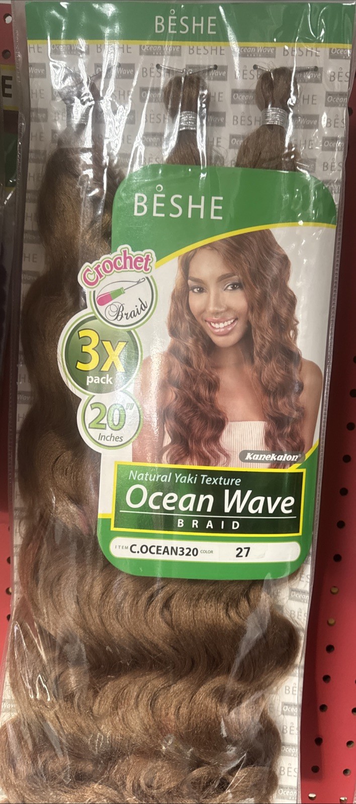 3 Packs- Beshe Ocean Wave Braid 18″ Crochet Hair Color 27