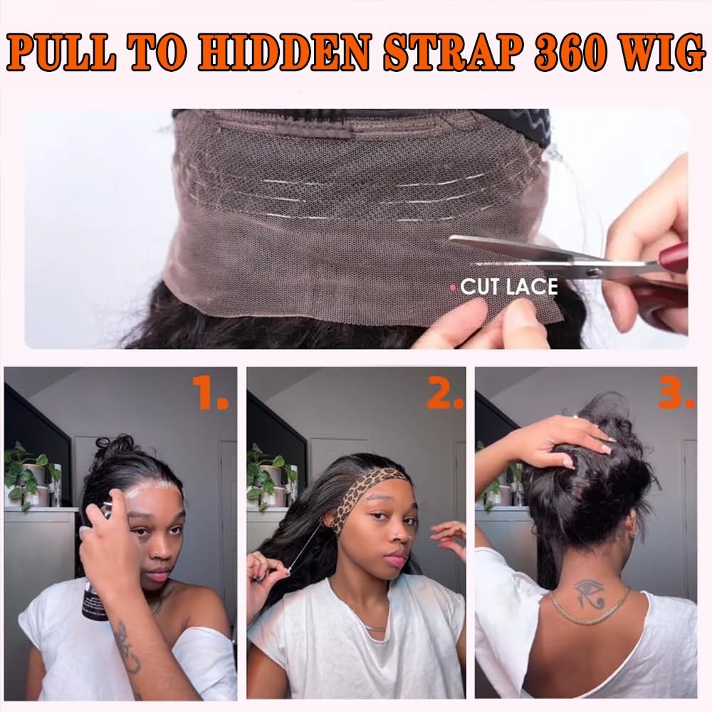POLKN 30 Inch 360 Lace Front Wigs Human Hair Invisi Strap Body Wave HD Lace F…