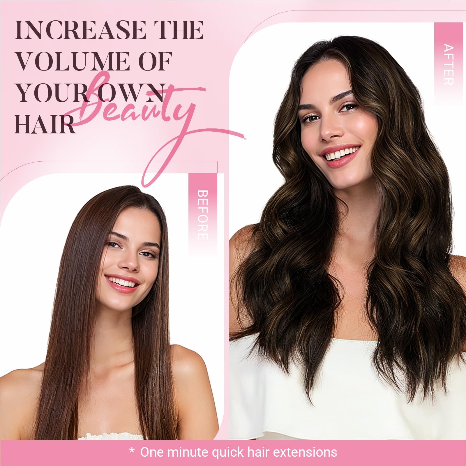 MAXITA 70g Clip-in Human Hair Extensions Balayage Dark Brown Mixed 5pcs