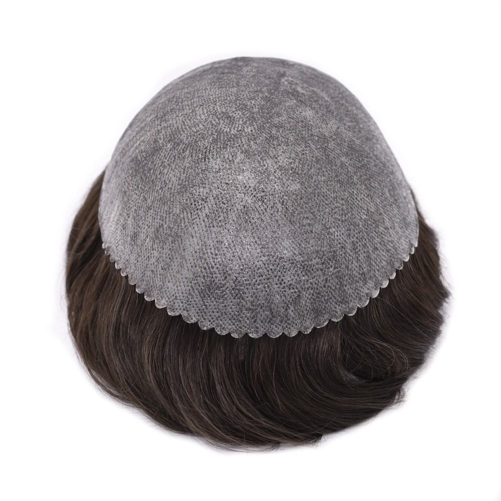 USMens Hair Replacement System Full Poly Thin Skin Toupee Units Human Hair Piece
