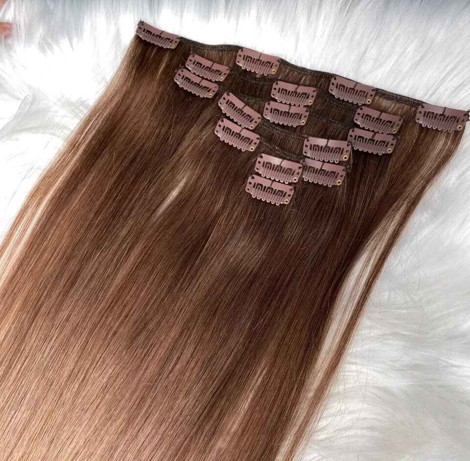 12A 24INCH BRAZILIAN CLIP IN VIRGIN HUMAN HAIR 7PCS ASH BLONDE 8# 120g STRAIGHT