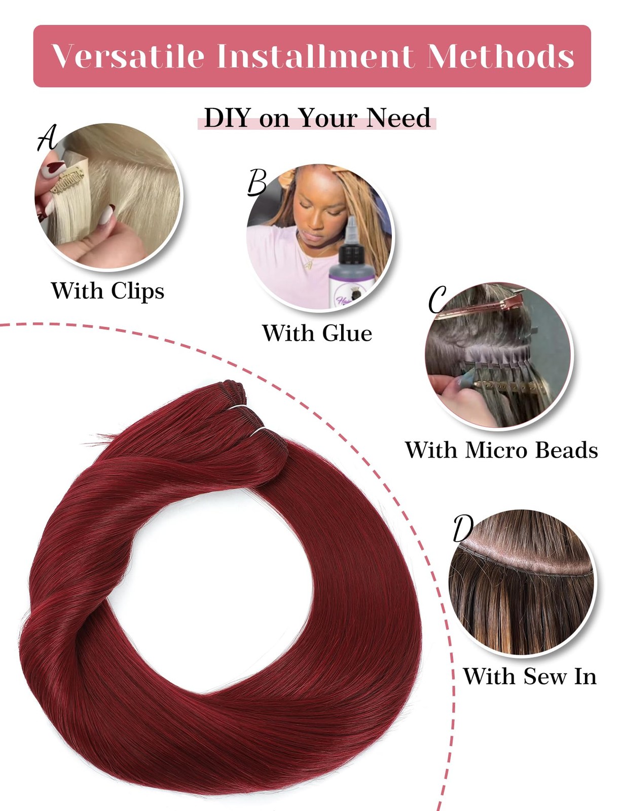 26 Inch Burgundy Hair Extensions Weft 150g Sew in Bundles Synthetic Straight …